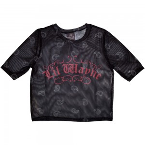 Lil Wayne Ladies Crop Top: Script Logo (Black) (Mesh) (X-Large)